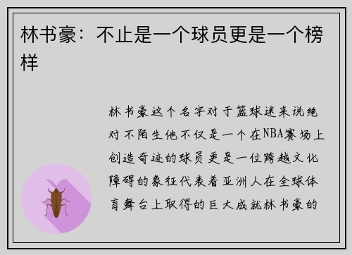 林书豪：不止是一个球员更是一个榜样